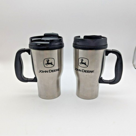 Set Of 2 John Deere Thermo-Serv Mug Coffee Mugs Travel Mug Stainless Steel - Picture 1 of 16